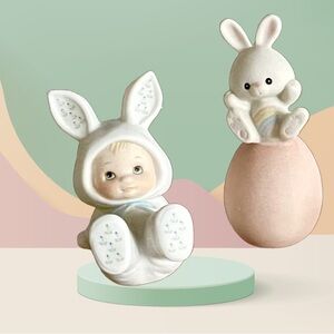 Easter 2 Enesco Porcelain Bunny Collectible Figurines Enesco 1984 1985